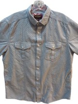 Johnston &amp; Murphy M short sleeve button shirt men blue gray print red plaid tabs - £14.86 GBP