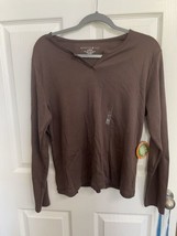 New Mountain Lake Women&#39;s Brown Long Sleeve V Neck Basic Shirt Large NWT... - £6.85 GBP