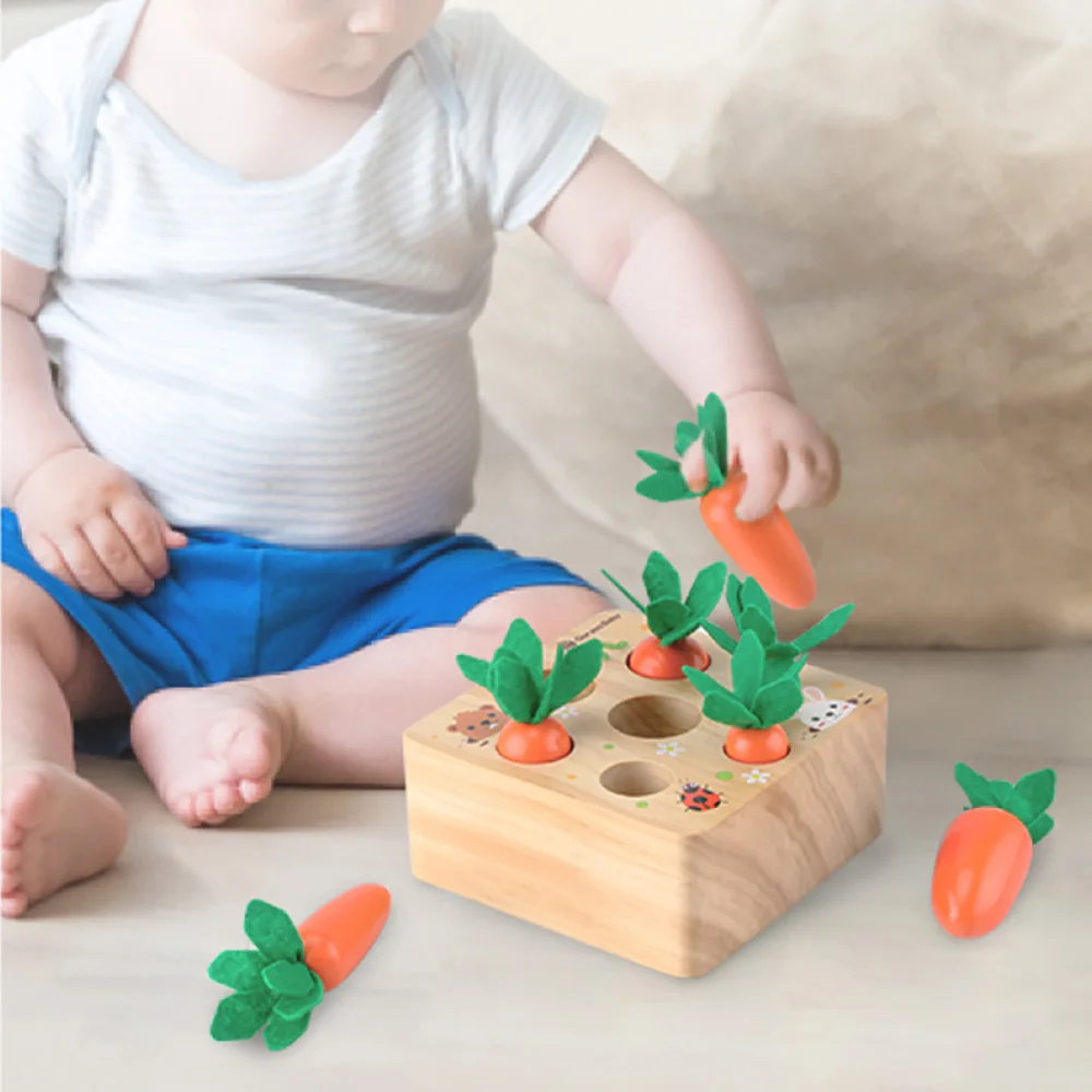 Wooden Toys Montessori Toy Set Carrot Shape Matching Size Cognition Baby - £22.19 GBP