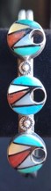 Zuni Sterling Silver and Turquoise Mosaic Gemstone Inlay Cuff Bracelet - $148.50