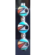 Zuni Sterling Silver and Turquoise Mosaic Gemstone Inlay Cuff Bracelet - £118.55 GBP