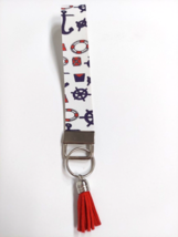 Wristlet Key Fob Keychain Faux Leather Anchor Nautical with Red Tassel New - £5.40 GBP