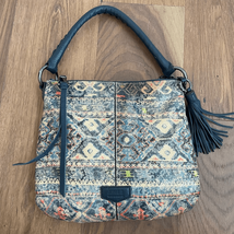 Aimee Kestenberg Coated Batik Pattern Faux Leather Dark Blue Trim Bag Pu... - $67.50