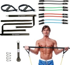 Adjustable Fitness Resistance Bands &amp; Pilates Bar Kit  at home full Body WORKOUT - £33.46 GBP