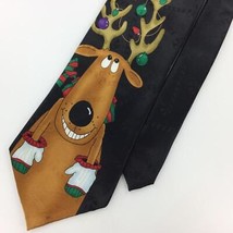 Yule Tie Greetings Reindeer Black Brown Christmas Men&#39;s Necktie Tie #XO-470New - £14.99 GBP