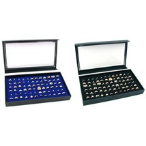 Display Cases W/ Clear Acrylic Magnetic Lid &amp; Black &amp; Blue Ring Foam Kit 4 Pcs - £48.20 GBP