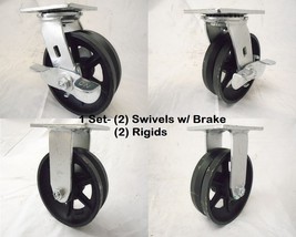 6&quot; x 2&quot; Swivel Caster 7/8&quot; V-Groove Iron Steel Wheel Brake &amp; Rigid 1000 lbs Each - £48.53 GBP