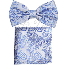 New Men Light Blue BUTTERFLY Bow tie And Pocket Square Handkerchief Set ... - £7.87 GBP