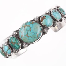 6.75&quot; Harry H. Begay Navajo Stamped Ingot and turquoise row bracelet - £1,379.88 GBP