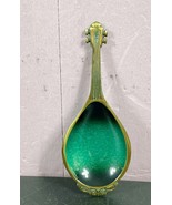 Judaica Brass Green Enamel Lute Shaped Trinket Candy Coin Dish Vintage - £11.11 GBP