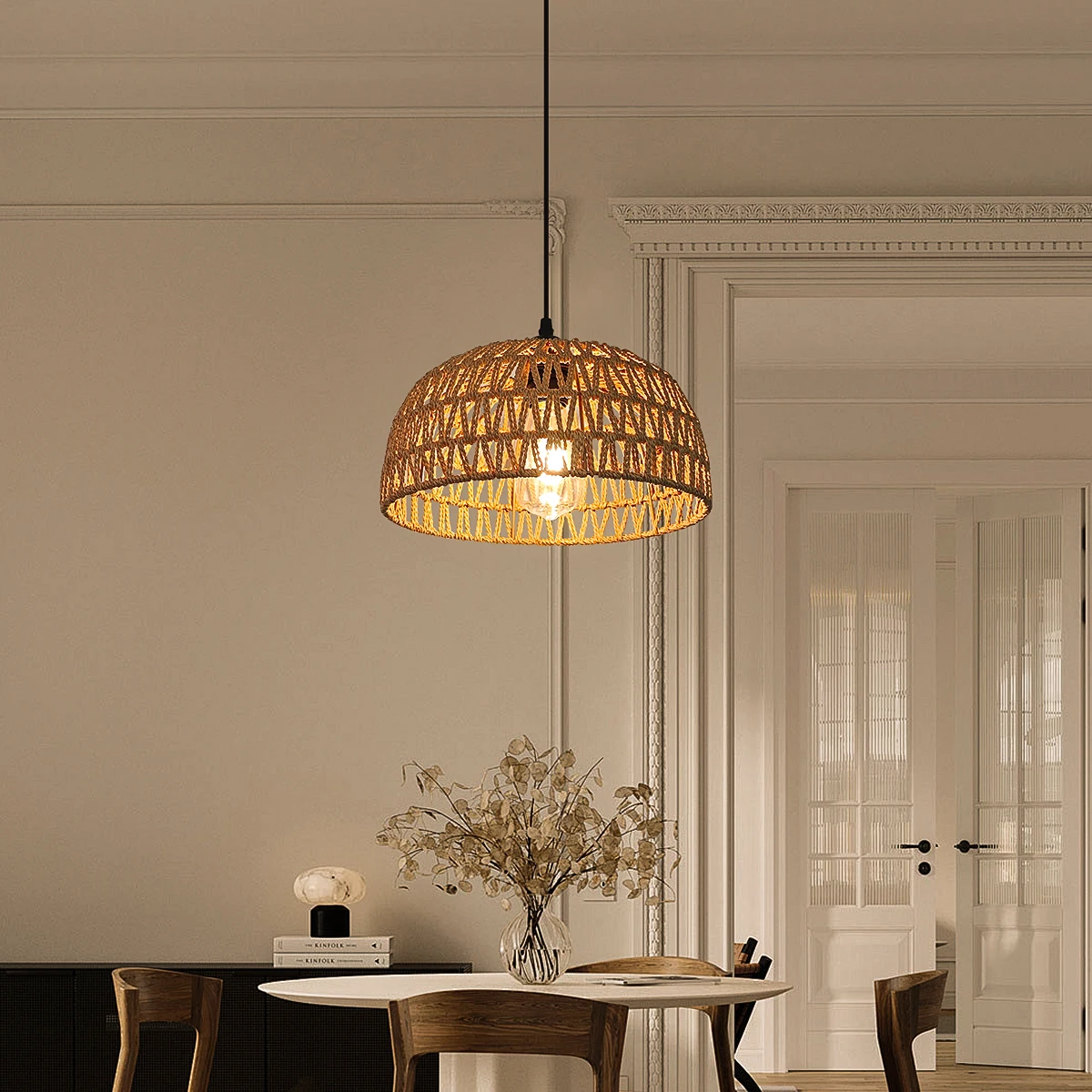 Rattan hand-woven chandelier Wicker rope lamp Ceiling Basket chandelier ... - $51.29