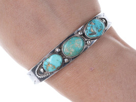 c1940&#39;s Navajo Stamped silver and turquoise bracelet - $363.83