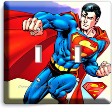 Retro Superman Superhero Double Light Switch Wall Plate Cover Boys Bedroom Decor - £11.73 GBP