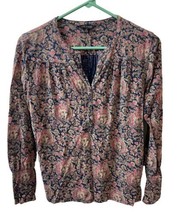 Lucky Brand Womens Small P Black and Pink Paisley 1/4 button Long Sleeved Blouse - £10.65 GBP