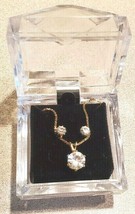 Costume Goldtone Diamond Accent Pierced Earring Necklace Set w/Gift Box (NEW) - £11.57 GBP