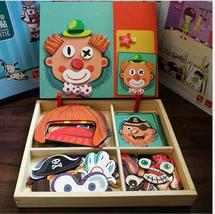 Montessori Magnetic Fun Puzzle Children&#39;s Wooden Puzzle Box Game Cartoon Educati - £41.13 GBP