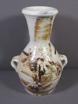 Studio Art Pottery Vase Ivory Color &amp; Brown Free-Form Design 7&quot; x 5&quot;. - £10.17 GBP