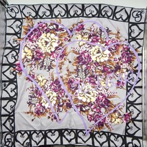 Hermes Scarf Heart Border Floral Print JEKBIR Lettering Grey Violet - £259.78 GBP