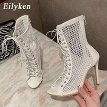 Uality gladiator women boots sandals sexy hollow out mesh peep toe cross lace up zipper thumb200