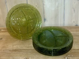 Vintage Indiana Glass Co Divided Grill Dinner Luncheon Plates Green Set 6 - £36.50 GBP