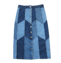 NWT Sezane Alexane in Blue Patchwork Denim Button Straight Midi Skirt 36 / 4 - $158.40