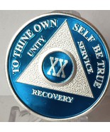 Blue Silver Plated 20 Year AA Chip Alcoholics Anonymous Medallion Coin T... - £16.29 GBP