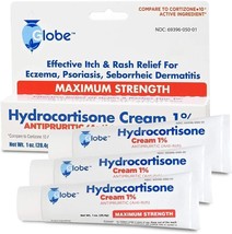 Globe (3 Pack Hydrocortisone Maximum Strength Cream 1%, Anti-Itch Cream for Redn - £7.60 GBP