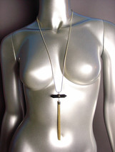 CHIC Black Onyx Quartz Crystal Gold Tassel Pendant 34" Snake Chain Necklace  - $19.99