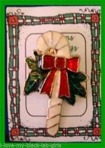 Christmas PIN #0208 Candy Cane Red, White, Green Enamal Goldtone HOLIDAY Brooch - £7.87 GBP