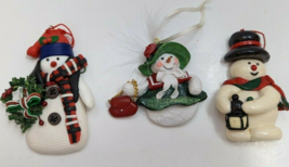 Snowman Clay Hanging Christmas Ornaments lot of 3 figurines - £7.99 GBP