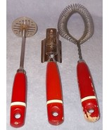 Vintage Red and White Wood Handles A&amp;J and Ekco USA Kitchen Utensil Tool... - £19.71 GBP