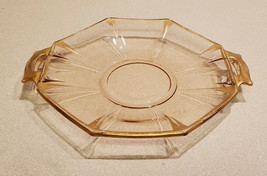 Vintage Pink Depression Glass Octagon 8 Sided Dish w/ Gold Edge &amp; Handles - £7.72 GBP