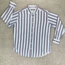 Jack Stone Thomas Dean Dress Shirt Mens 2XL XXL Blue Stripe Casual Contrast Cuff - £9.62 GBP