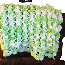 Vintage Lime Green Popcorn 3D Crochet Afghan Baby Blanket Textured Open Knit - £22.85 GBP