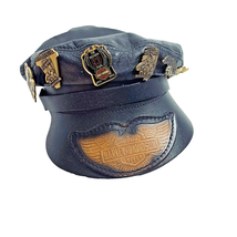 Leather Harley Davidson Motorcycle Cap Captain Hat Biker Size M Pins Vin... - $114.95