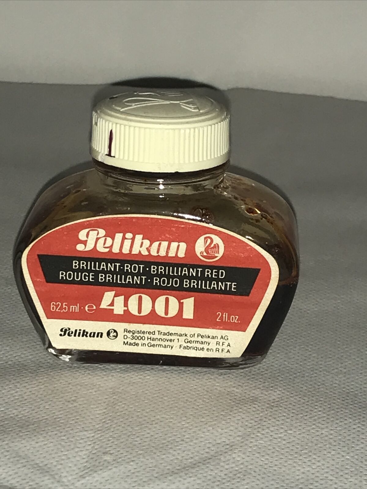 Vintage. “PELIKAN” Ink 4001 Brilliant Red, Germany. 62.5 ml, Bottle 50% Full - $35.52