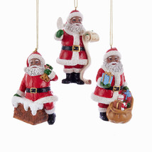 Kurt Adler Set Of 3 African American Santa Claus Christmas Ornaments C7606 - £27.81 GBP