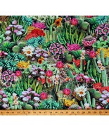 Cotton Cactus Cacti Succulents Desert Flowers Fabric Print by Yard D462.75 - £28.31 GBP