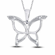10kt White Gold Womens Round Diamond Butterfly Bug Wings Pendant .03 Cttw - £87.38 GBP