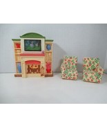 Fisher Price loving family dollhouse floral couch sofa tv fireplace soun... - £11.25 GBP