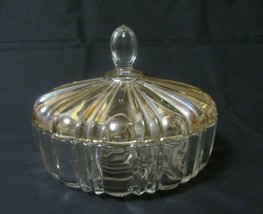VINTAGE CRYSTAL &amp; LIGHT YELLOW COVERED CANDY DISH BOWL TRINKET BOX ROUND - £12.62 GBP