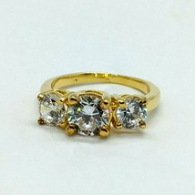 14K Gelb Vergoldet 3-Stone 3Ct Echt Moissanit Solitaire Verlobungsring 925 - $145.55