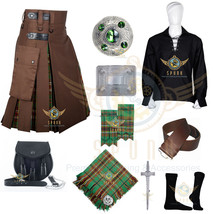 Men&#39;s Scottish Tara Murphy Tartan Brown Cotton Hybrid Utility Kilt Deal Set  - £89.74 GBP