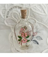 Vintage Small Bottle Hand Painted Pink Flowers Signed MF Cork Stopper - $8.90