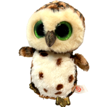 Ty Silk Sammy Plush Brown Spotted Owl Green Glitter Eyes Stuffed Animal 6&quot; - $13.59