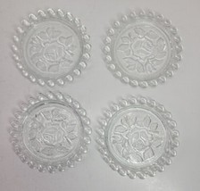 4 VTG German Democratic Republic Rose Flower Embossed Glass Coaster Ashtray Set - £15.20 GBP