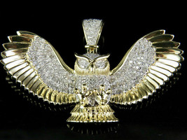  2Ct Simulated Diamond Flying Owl Pendant 14k Yellow Gold Plated Silver - £159.08 GBP