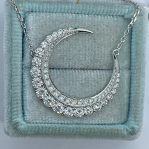 1.10Ct Round Cubic Zirconia Crescent Moon Pendant 14K White Gold Silver Plated - £99.84 GBP