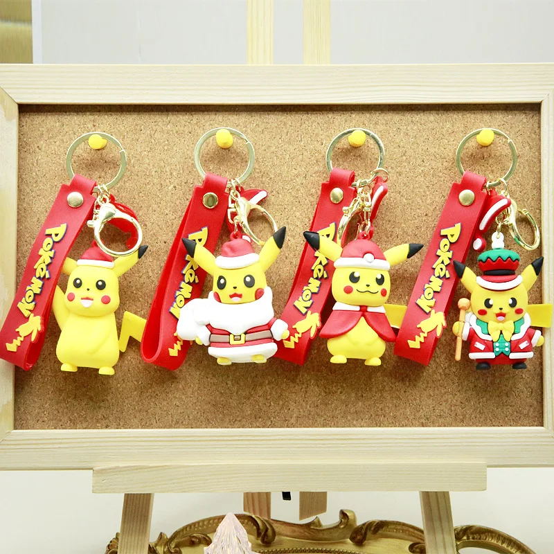 Christmas pikachu keychains creative key ring Pokemon anime cute model dolls - £8.71 GBP