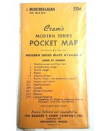 NOS Sealed Vintage 1950&#39;s Cram&#39;s Modern Series Pocket Map Mediterranean ... - £11.17 GBP